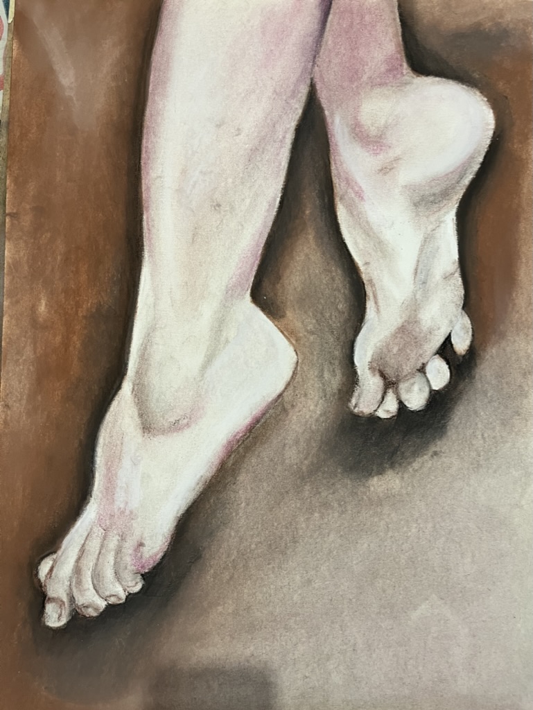 nohy, studie - kresba, pastel