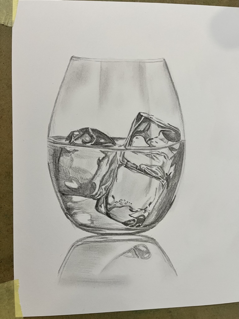 kresba tužkou - sklenice s vodou
